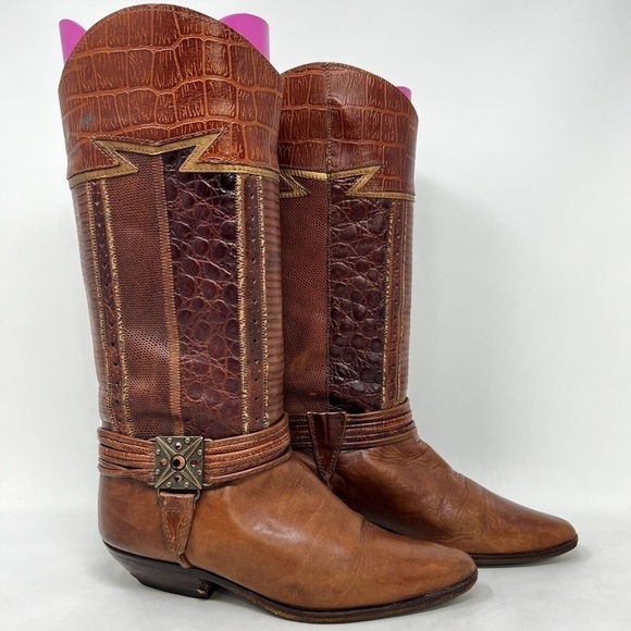Circle S LTD Shoes - Circle S LTD Women's Western Cowboy Brown Leather Iguana Boots Size 6 M